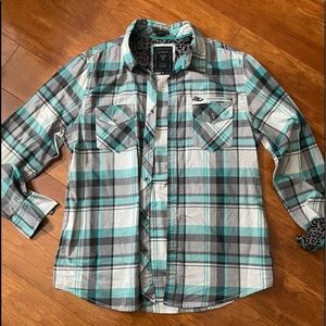 GUESS men’s plaid button up regular fit shirt